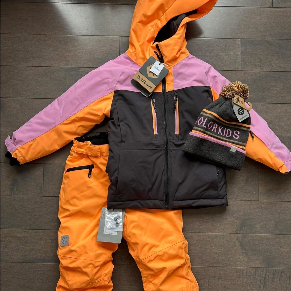 Orange and Pink Kids Ski Jacket and Pants Set